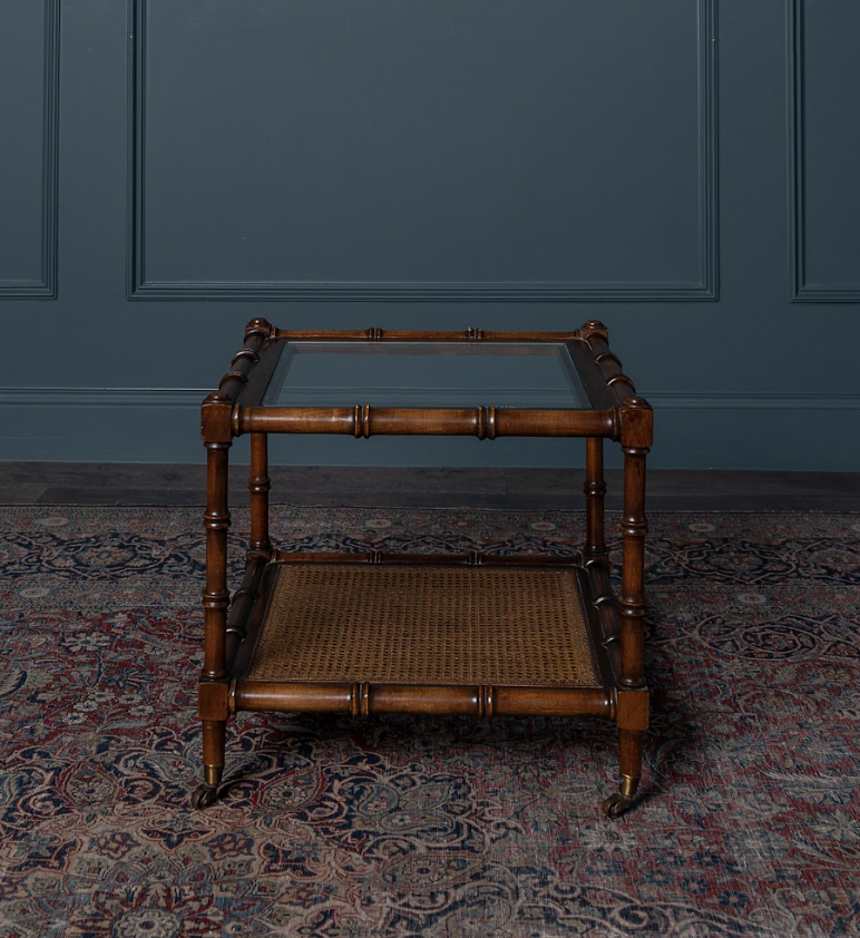 Pair of Vintage Faux Bamboo & Cane Side Table
